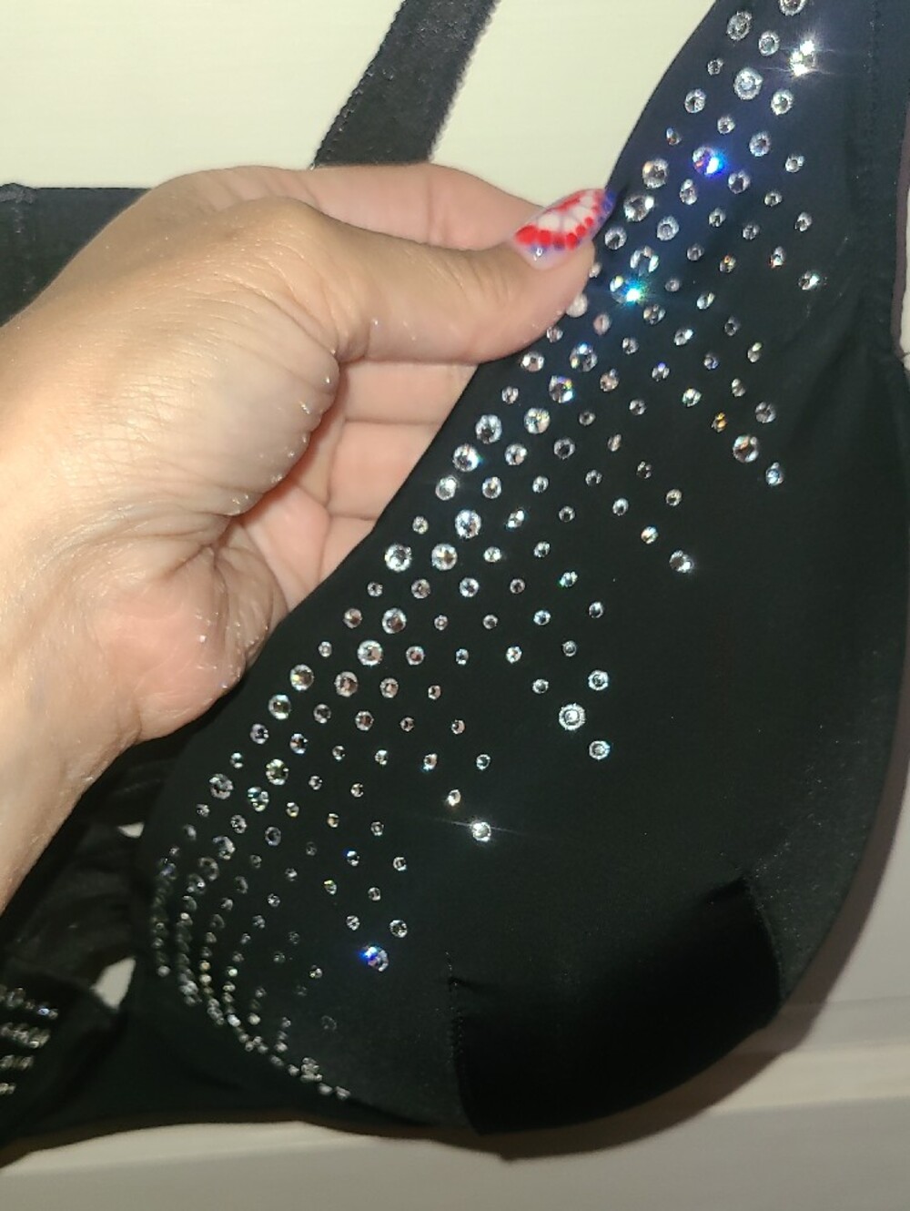 Crystal-Embellished Black Push-Up Bra with Lace-Up Detail - Picture 5 of 6